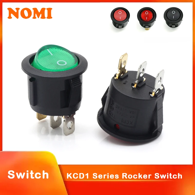 1/5/10PCS 23MM KCD1 Round Rocker Switch 2/3Pin ON-OFF-ON 6A/250VAC 10A/125VAC SPST LED Car Push Button