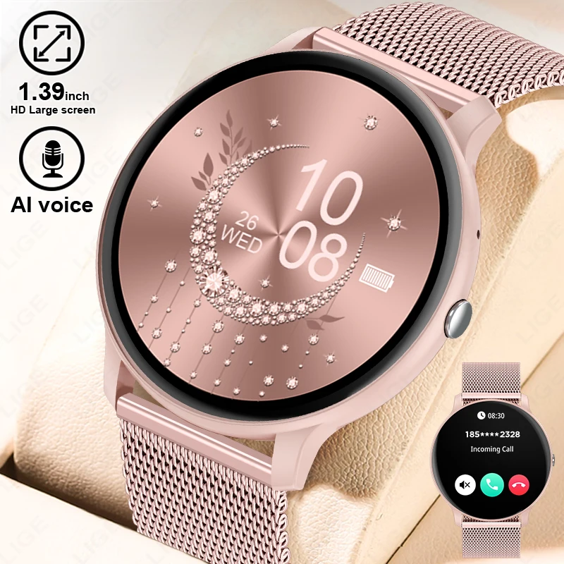 

LIGE Women Smart Watch Bluetooth Call Multi-Sport Mode Full Touch Custom Dial Steel Watch Heart Rate Blood Oxygen Smartwatch Men