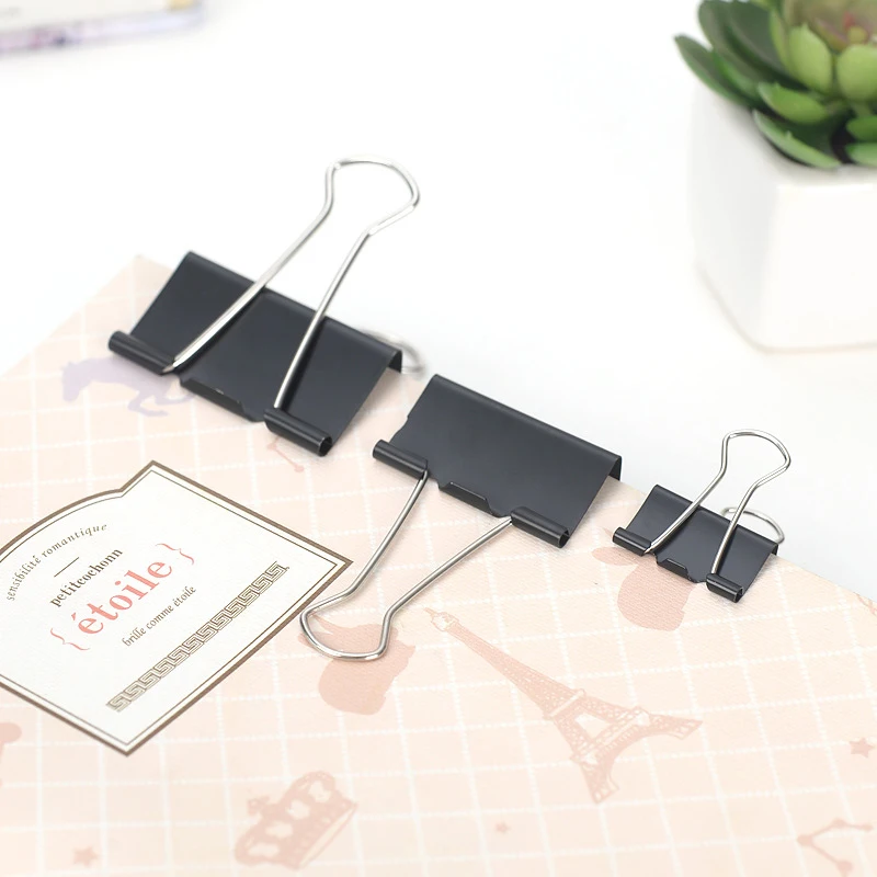 Metal Paper Clip 19 25 32 41 51mm Foldback Metal Binder Clips Black Grip Clamps Paper Document Office School Stationery