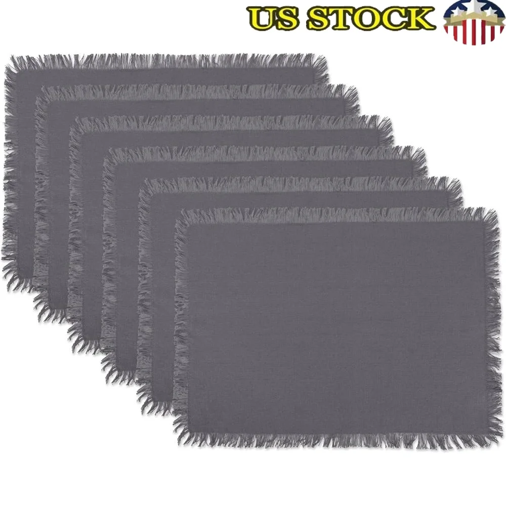 

Cotton Fringed Tabletop Placemat Set of Six Easy Clean Rectangular 13x19 Inch Ideal Dining Holidays Occasions Decor