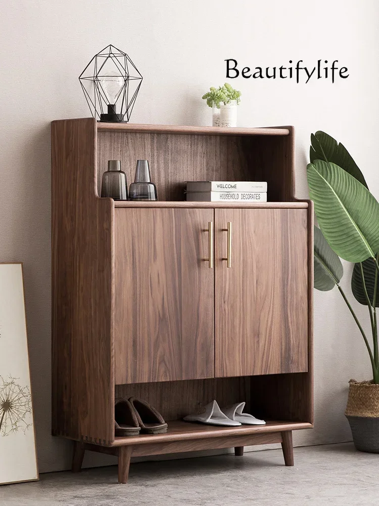 

N Simple shoe cabinet black walnut modern locker Nordic solid wood cabinet door multifunctional cabinet