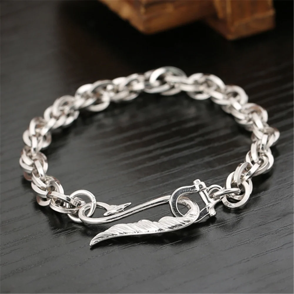 Pure S925 Sterling Silver Chain Men Women 8mm Wave Link Bracelet 18-19g 7.9in