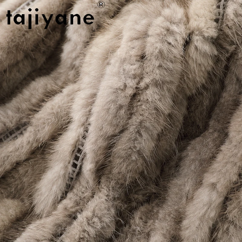 TAJIYANE 100% أعلى الحبوب جلد الغنم أوزة أسفل معطف امرأة جلد طبيعي سترة طويلة منفوخة مع قبعة فرو المنك 2025 الملابس الشتوية