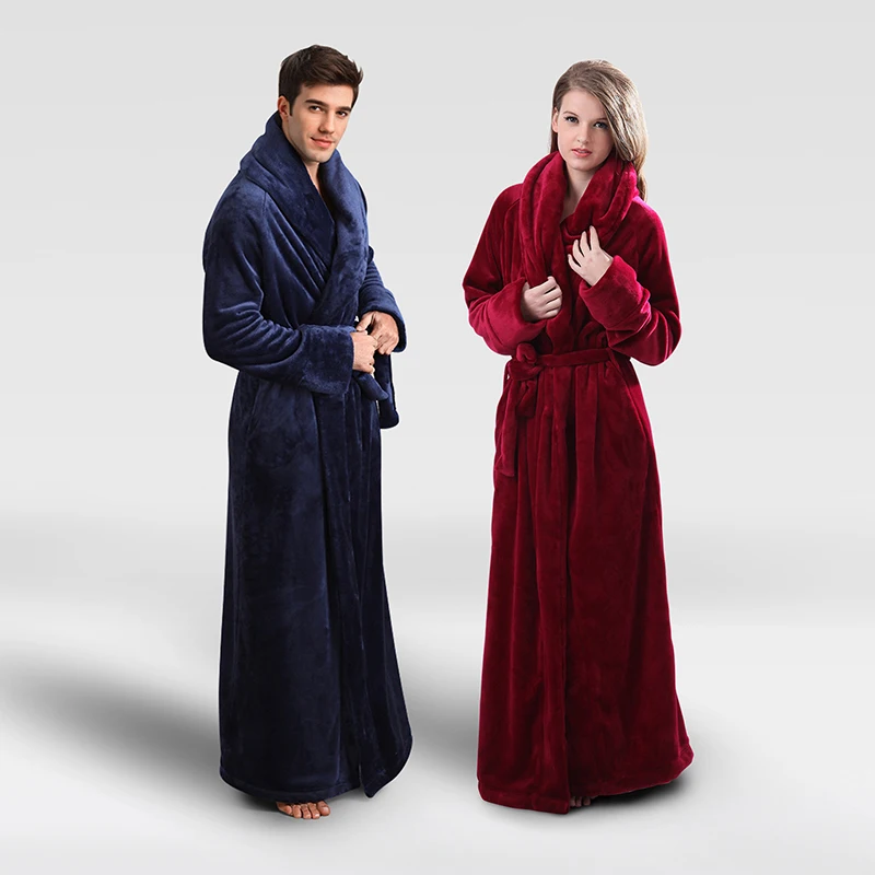 Lange Robe für Herren und Damen, Plüsch-Fleece, bodenlang, Bademantel in Übergröße, Bademäntel in voller Länge, Nachtwäsche, Lounge-Kleidung, flauschiges Kleid