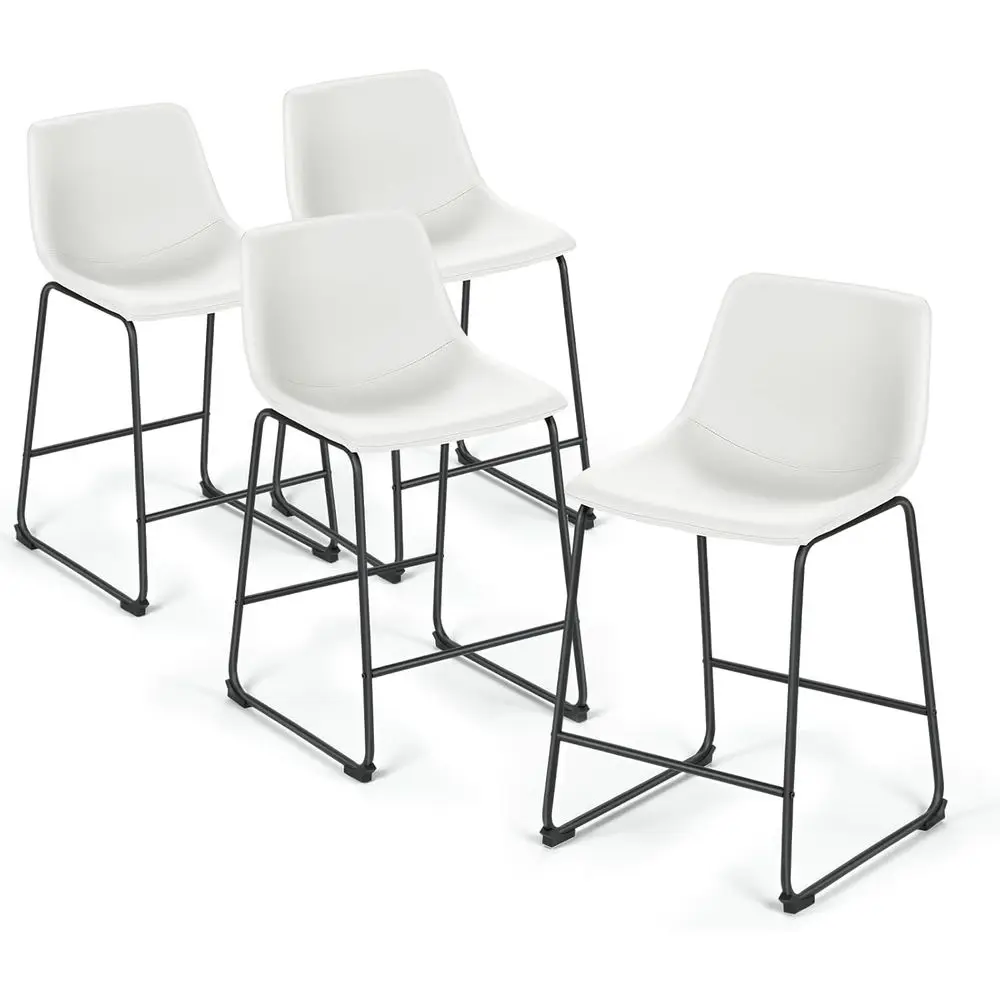 

Комплект из 2 барных стульев высотой 23 дюйма, белые стулья-ведра из искусственной кожи с поддержкой для спины и металлическим каркасом для пабов, бистро, кухонь