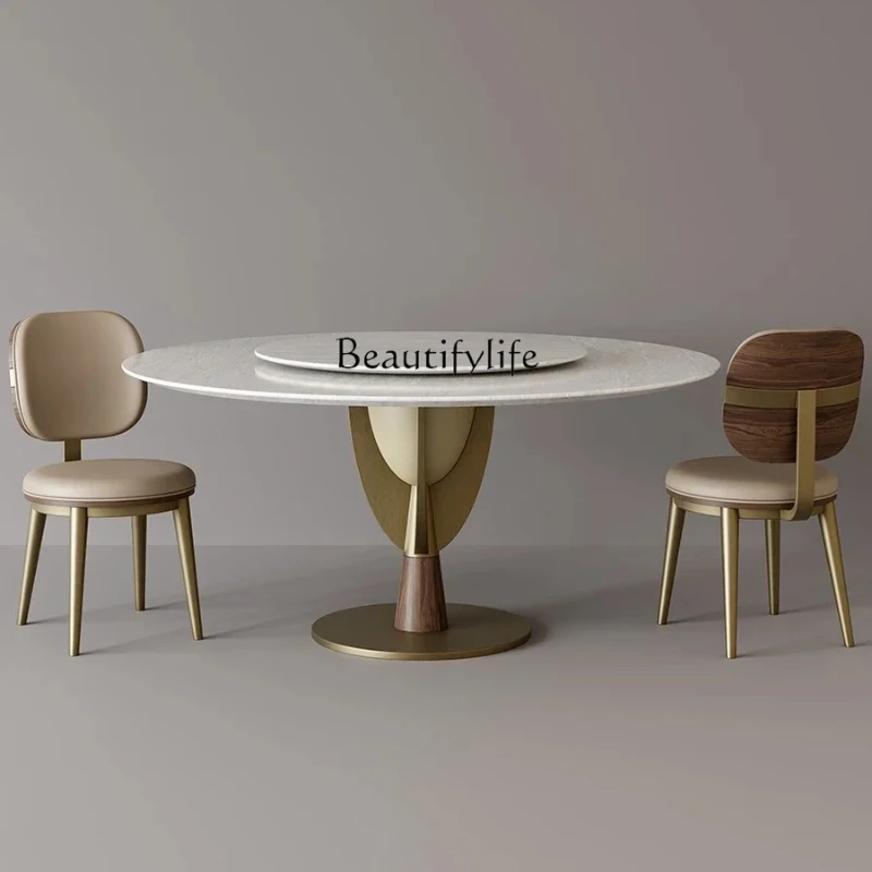 

Natural marble dining table Italian modern simple light luxury creative luxury stone round table