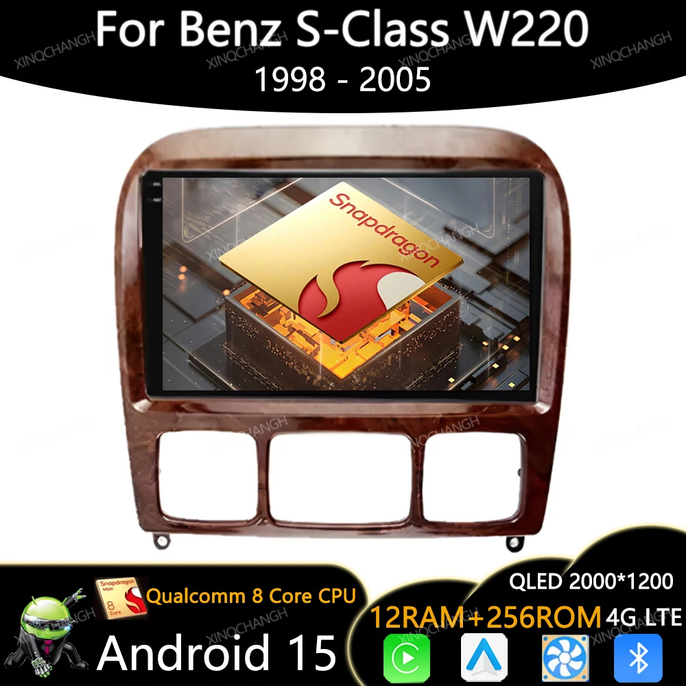 Автомобильное радио Android 15 для Mercedes Benz S Class W220 S280 S320 S350 S400 S430 S500 S600 AMG 1998-2005 GPS 4G WIFI 2DIN BT QLED