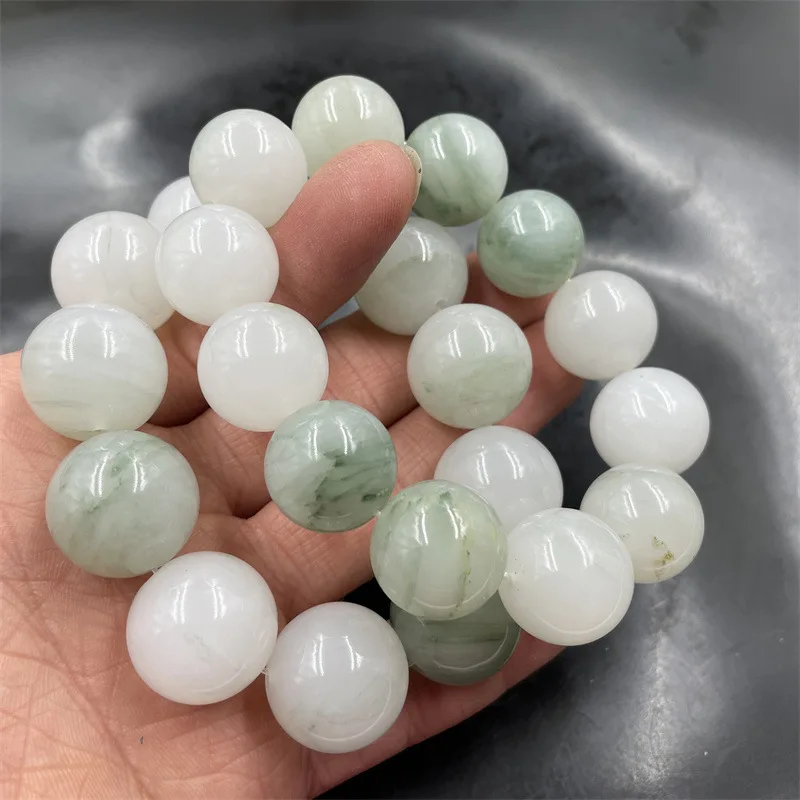 White background with blue and mountain green beads , unisex large bead jade bracelet