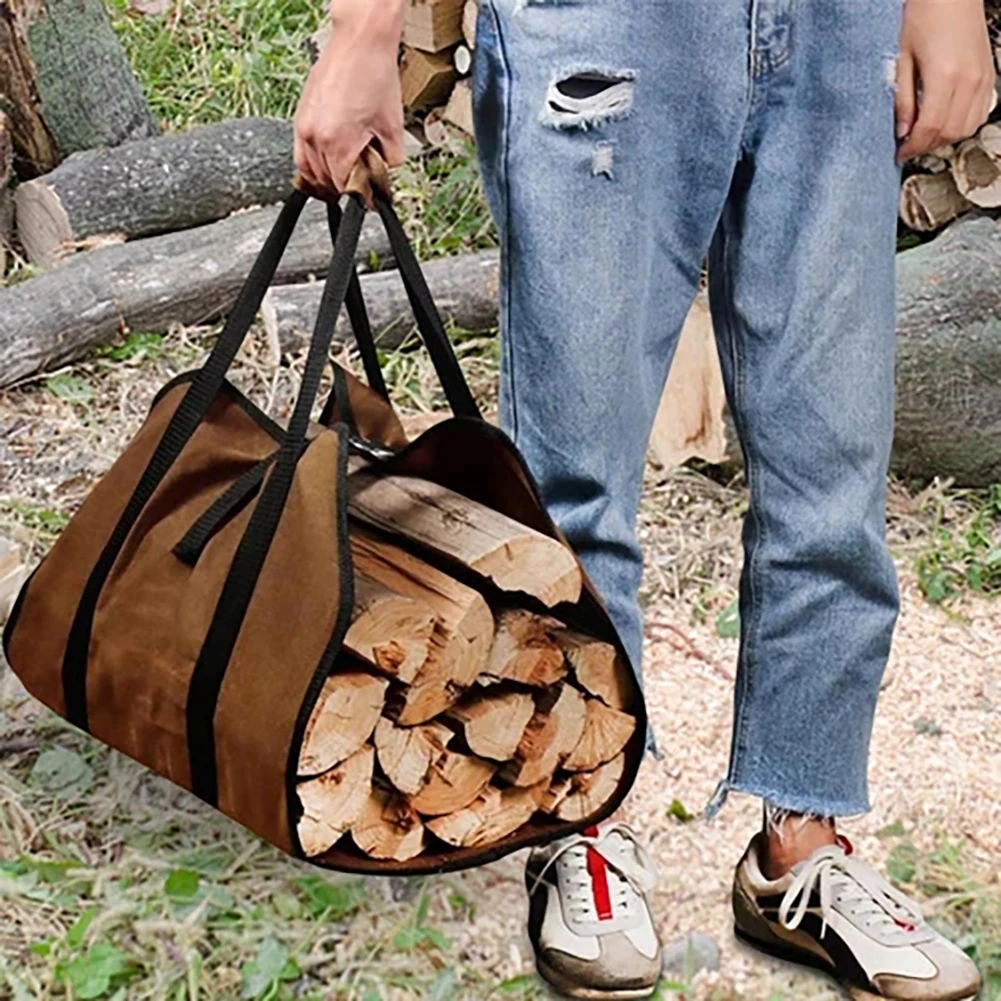 حقيبة تخزين من الخشب الحطب ذات سعة كبيرة مع مقابض، حامل سجل محمول مقاوم للتمزق للأماكن الخارجية والداخلية