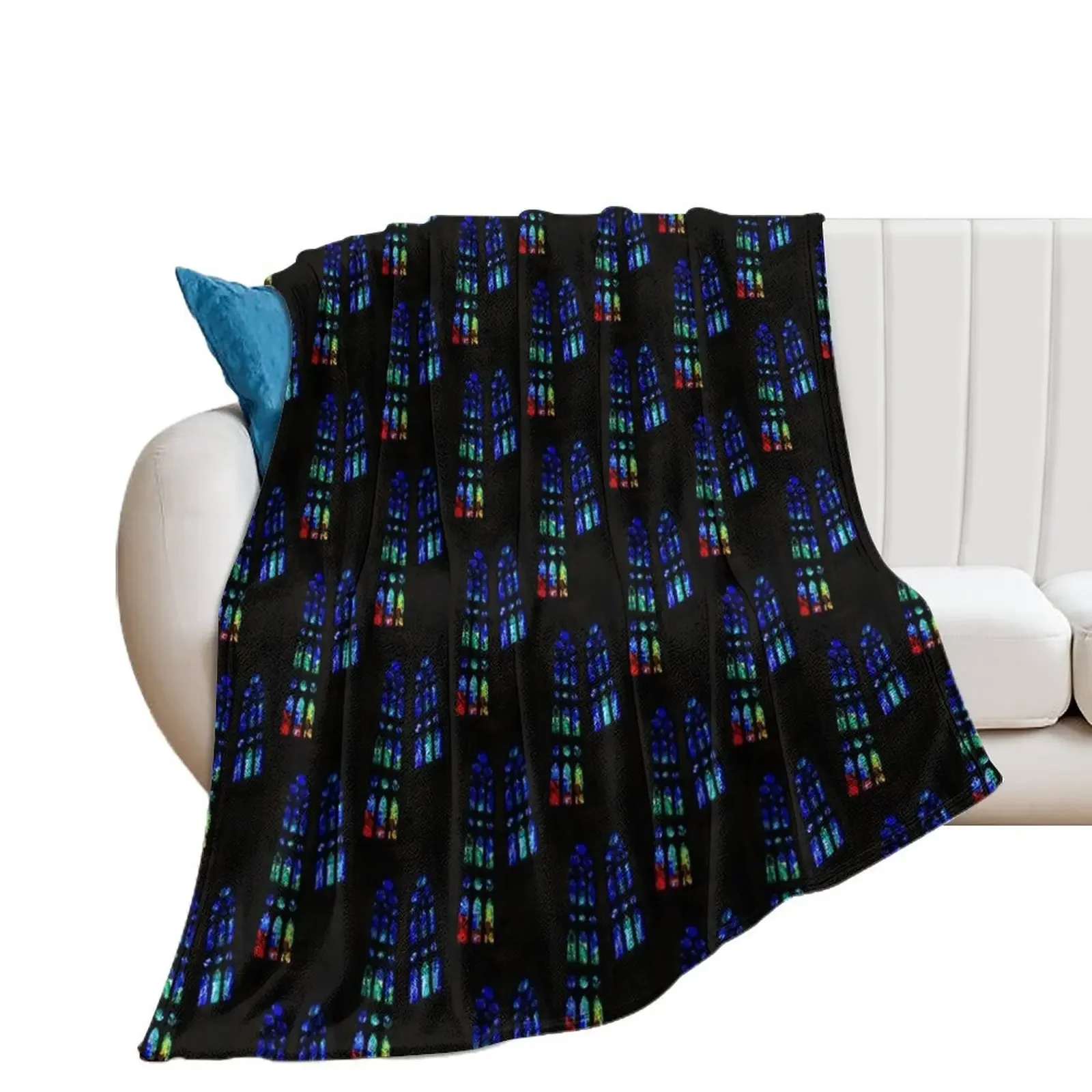 

Exuberant Stained Glass Windows in Varicoloured Blues Throw Blanket Shaggy Flannel Fabric Thins Blankets