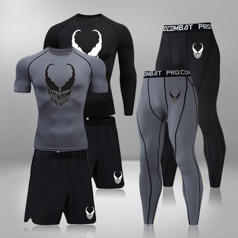 Men Clothing Sportswear Gym Fitness Compression Suits Running Set Sport Outdoor Jogging Quick Dry Tight  3 Piece Set Rashguard