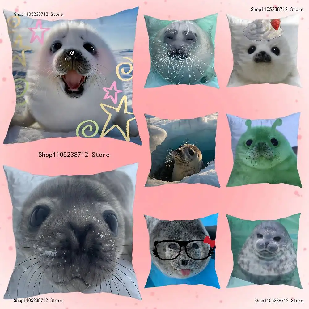 

Seal Sea Cute Anime Pillow Case Anti-dustmite Pillowcase Invisible zipper silky short plush Sofa cushion cover