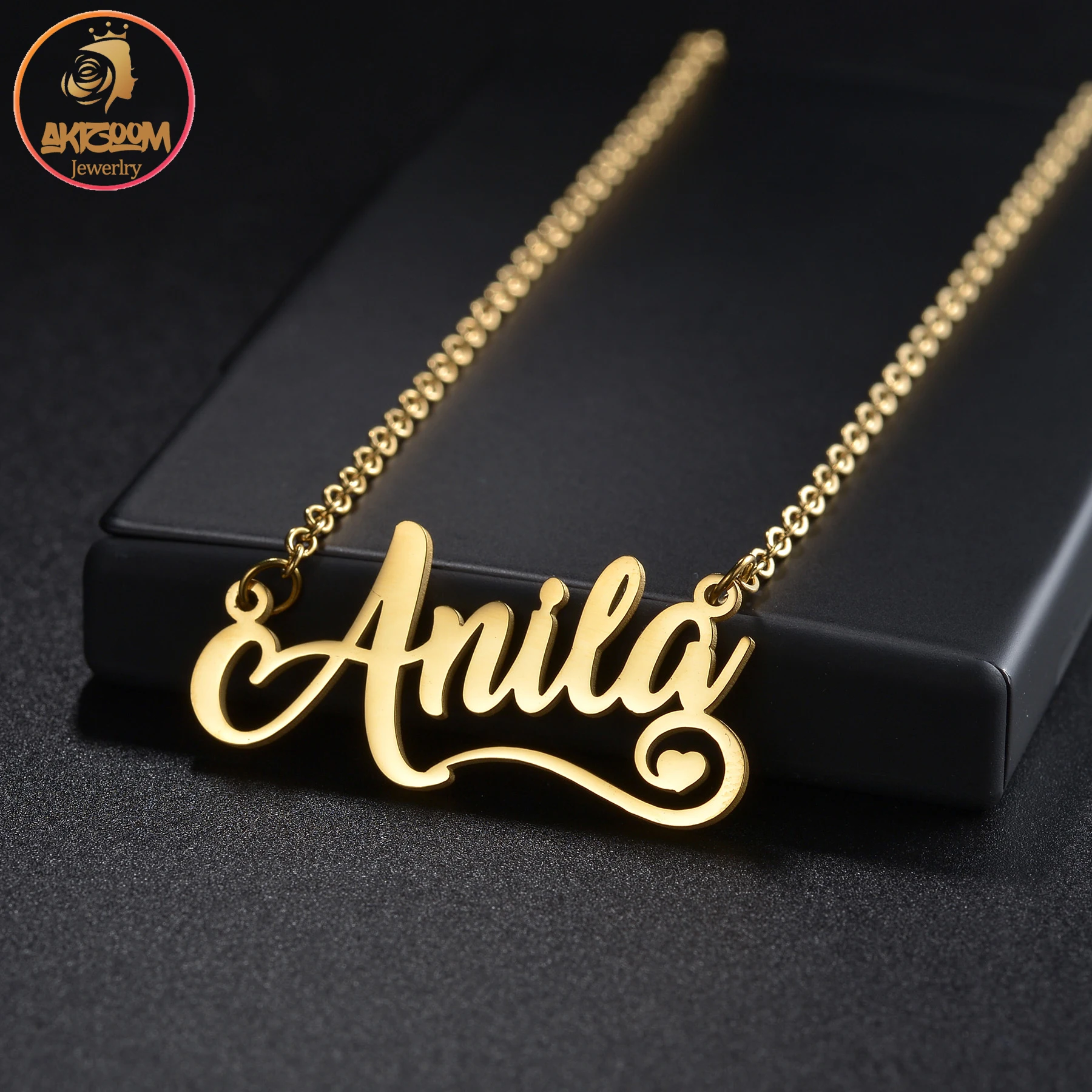 

Akizoom Personalized Custom Name Necklaces Stainless Steel Loverly Heart Fashion Choker Pendant Christmas for Women Jewelry Gift