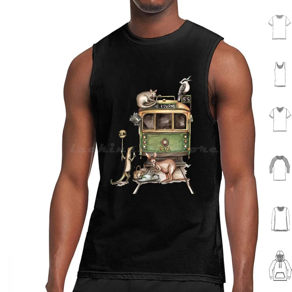 Melbourne Tram Tank Tops Vest Sleeveless Tram Melbourne Melbourne Tram Iconic Icon Kangaroo Goanna Koala Possum