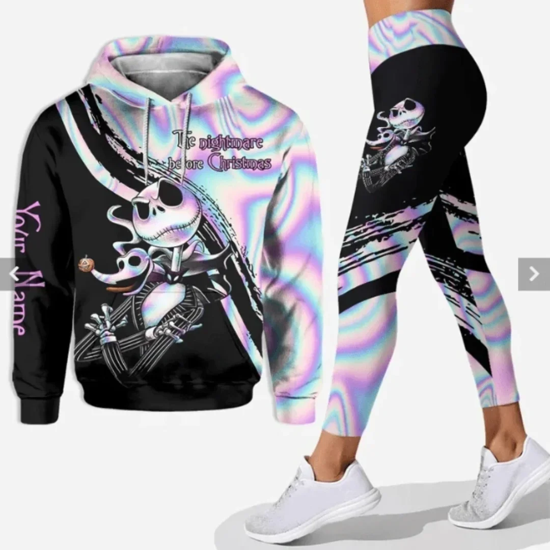 Jack Skellington Hoodie Leggings Set Womens Hoodie Set Yoga Pants Sweatpants Women Disney Yoga Hoodie Leggings Fashion Tracksuit