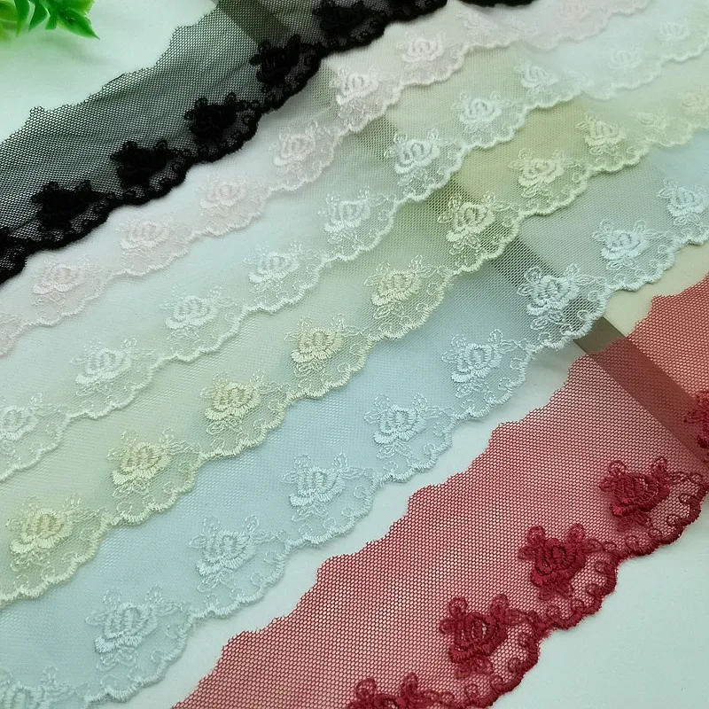 

19Y X4.3cm Wide, Fashionable Colored Silk Thread, Rose Lace, Lace Fabric, Handmade Wedding Dress, Clothing, Bedding Accessories