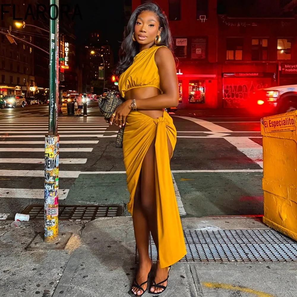 

FLARORA Sexy Chic Hollow Dress Woman Hipster Ruched Ribbon Slash Neck Irregular Sleeveless Stretch Midnight Party Club Bodycon