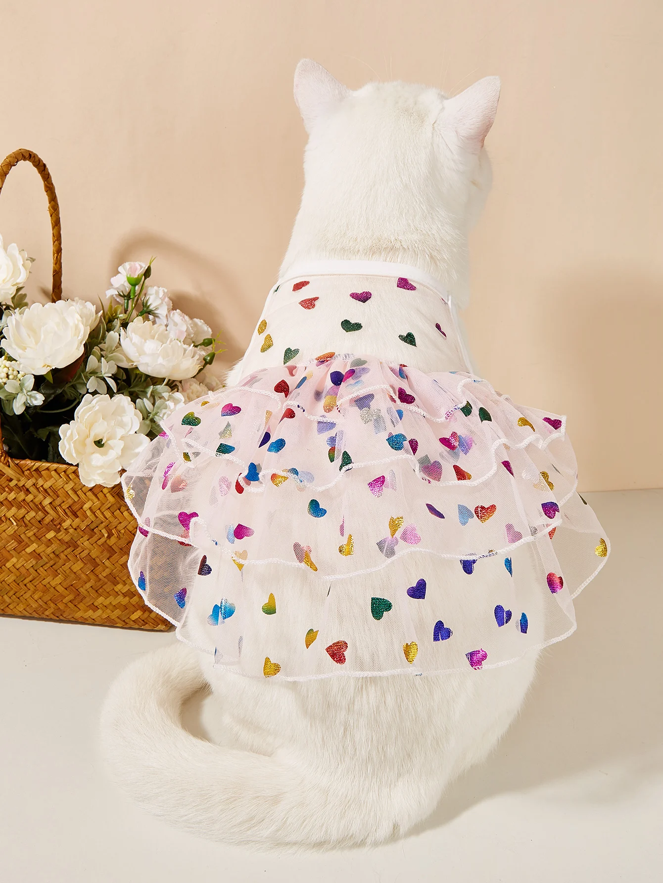 Spring Summer Pet Dog Cat Puppy Princess Dress Heart Printed Doggie Skirt Pet Apparel Dog