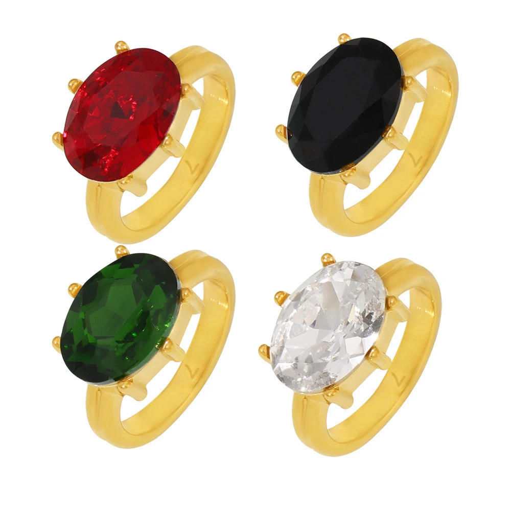 

Stylish Jewelry for Women Fashion 18K Gold Plated Stainless Steel Glass Rings