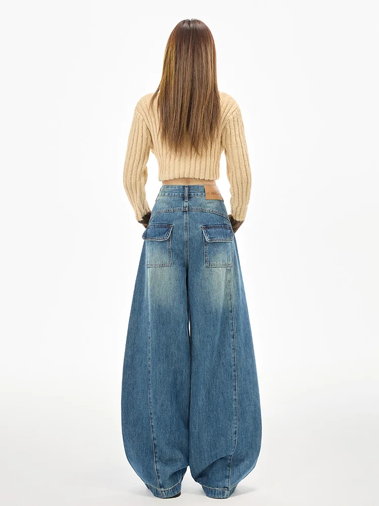 

American High Street Lazy Style Fleece Wide Leg Jeans Women's Spring Autumn Winter New Loose Thick Straight Leg Pants