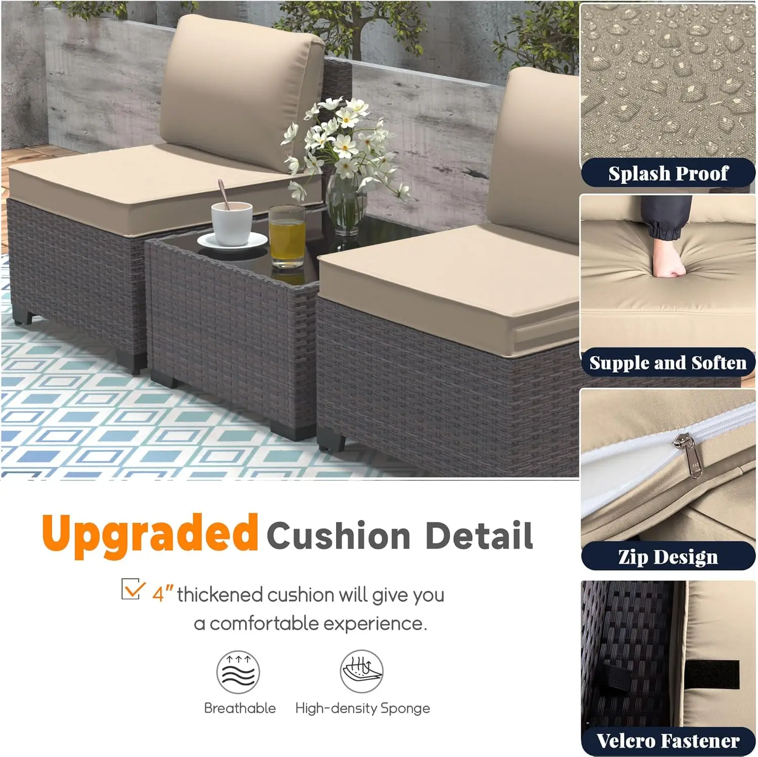 Outdoor PE Rattan Móveis De Vime Conjunto com Almofada, Pátio Conversa Set, 6 PCs, 7 PCs