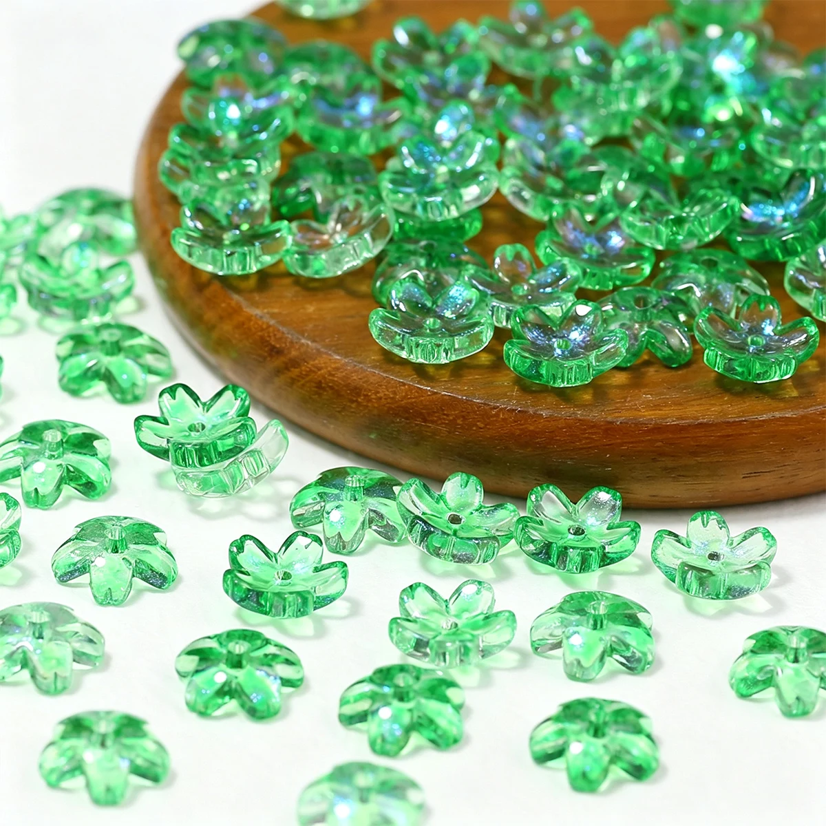 10mm 50/100/150Pcs AB Dark Green Cherry Blossoms Loose Beads for Jewelry Making Bracelet Necklace Keychain DIY Accessories