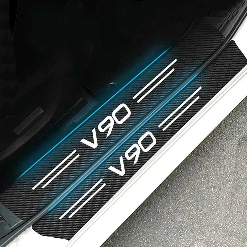 Carbon Fiber for Volvo V90 Logo Car Interior Door Threshold Stickers Protective Film Pedal Guards Trunk Sill Scuff Plate Decals