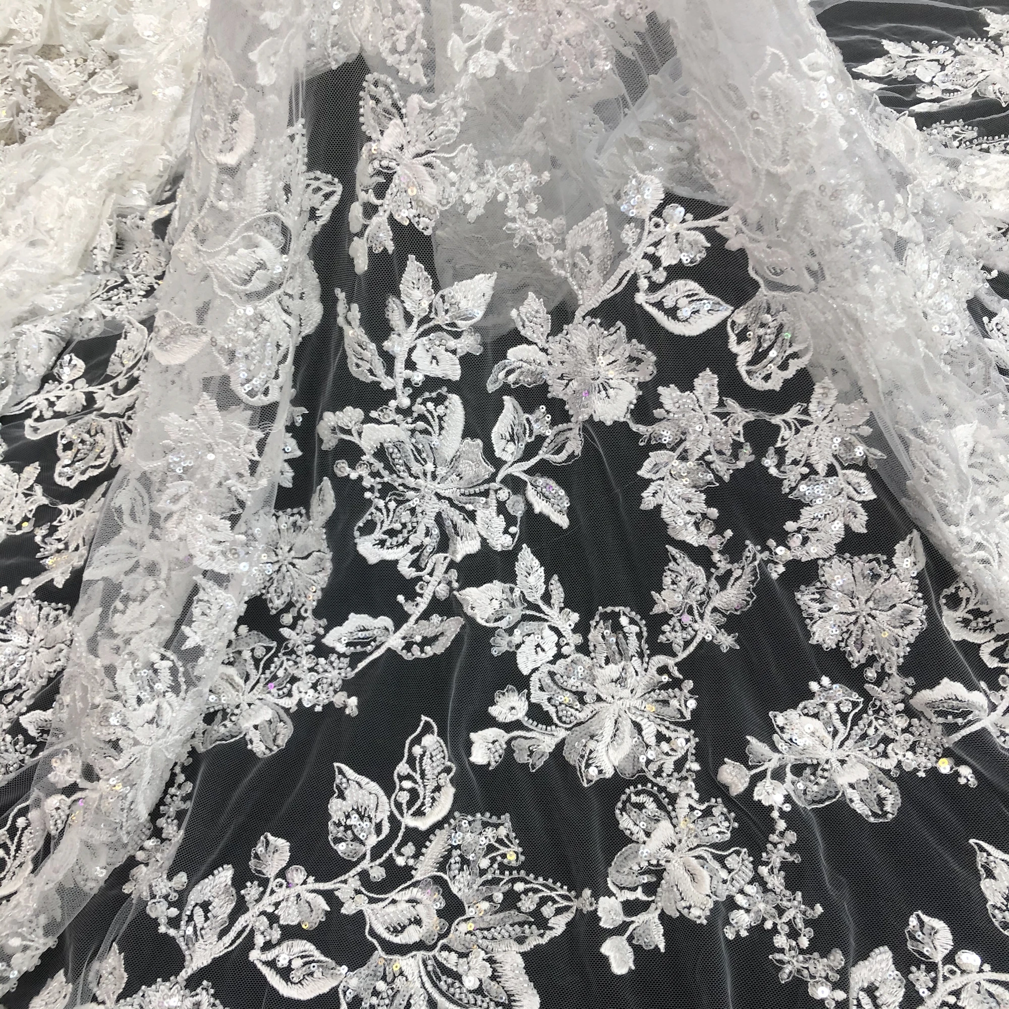 Wedding Dress Lace Fabric, Rayon With Sequins And Beads High-Grade Embroidery, Women\'s Clothing Accessories