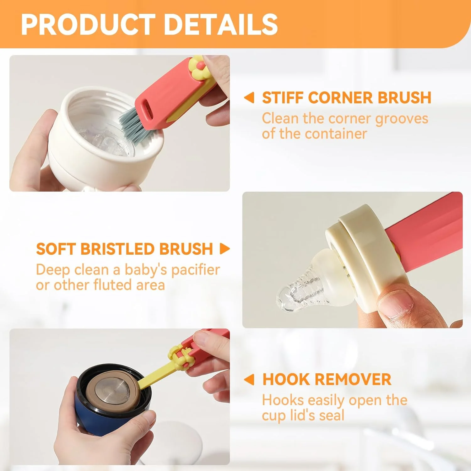 in 1 Cup Lid Gap Cleaning Brush Set, Multifunctional Bottle Cleaning Brush, Cup Lid Gap Cleaner,   Crevice Cleaning Brush Tools