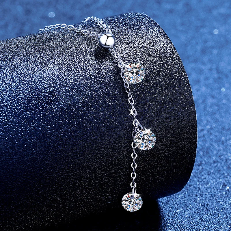 

GL Moissanite Necklace for Women, Simple Korean Style, Lightweight Luxury Tassel Pendant Choker with Adjustable Length