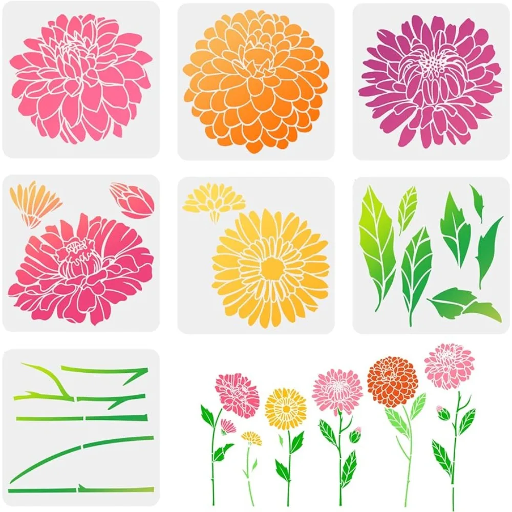 

Dahlia Flower Painting Stencil 11.8x11.8inch Reusable Dahlia Floral Drawing Template Spring Flower Stencil for Decoration Nature