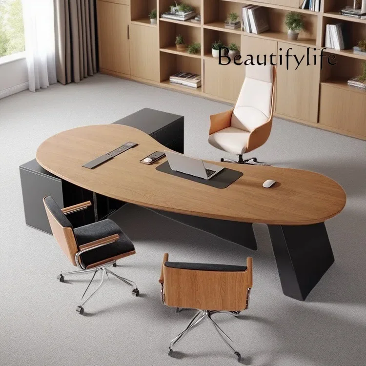 

S BK New Cashew Type Solid Wood Young Boss Table Supervisor Manager Table Chair Home Class Desk