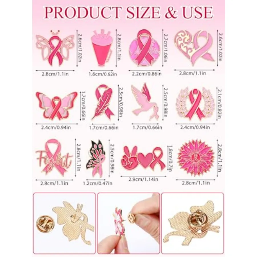 28 قطعة دبابيس المينا للتوعية بسرطان الثدي مع الشريط الوردي وتصميم الفراشة للناجين والنصحين دبابيس التلبيب المثالية fo