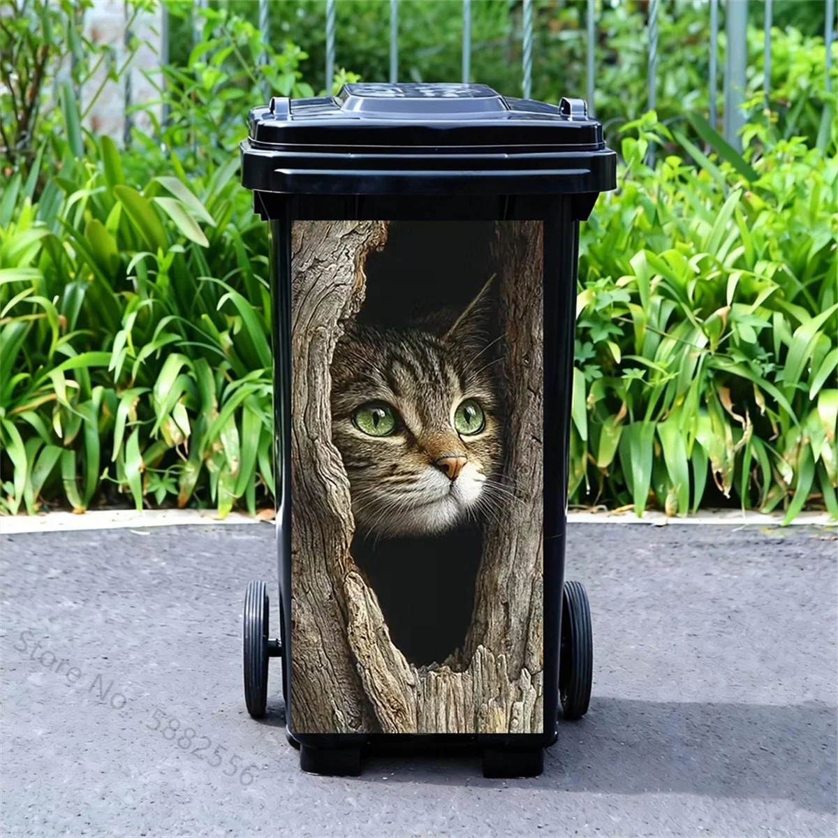 Realistic Cat Peeping Tree Hollow Trash Can Sticker Waterproof PVC Jungle Animals Sticker For Walls Kitchens Home Decor Decals