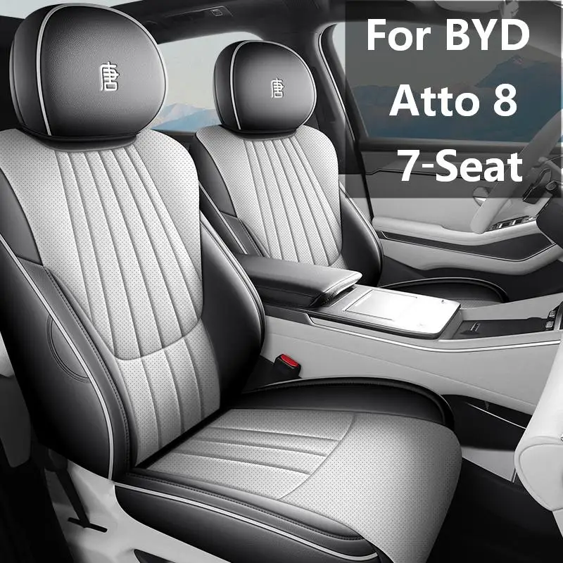 PU Leather 7‑Seat Full Enclosed Car Seat Covers, Wear‑resistant Auto Seat Cushion Protector for BYD Atto 8 Car Interior
