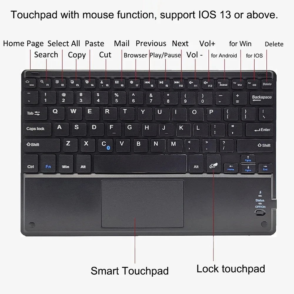 10inch Wireless Bluetooth Spanish Keyboard Desktop Office Wireless Touchable Keyboard Mouse For For Android IOS Windows Tablet