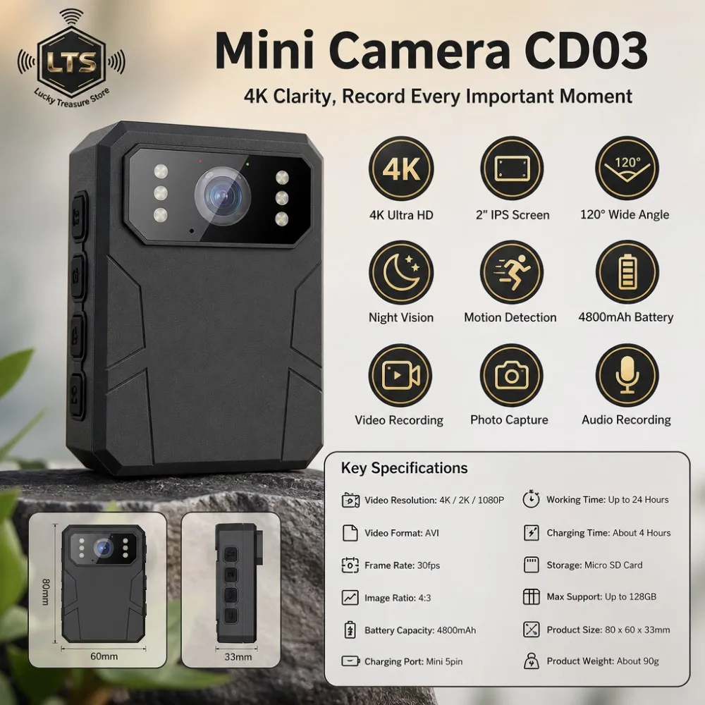 Mini-Körperkamera Full HD 4K Tragbare Nachtsicht-Videorekorder Polizeikamera Strafverfolgungsrekorder DV BodyCam – Detail 7