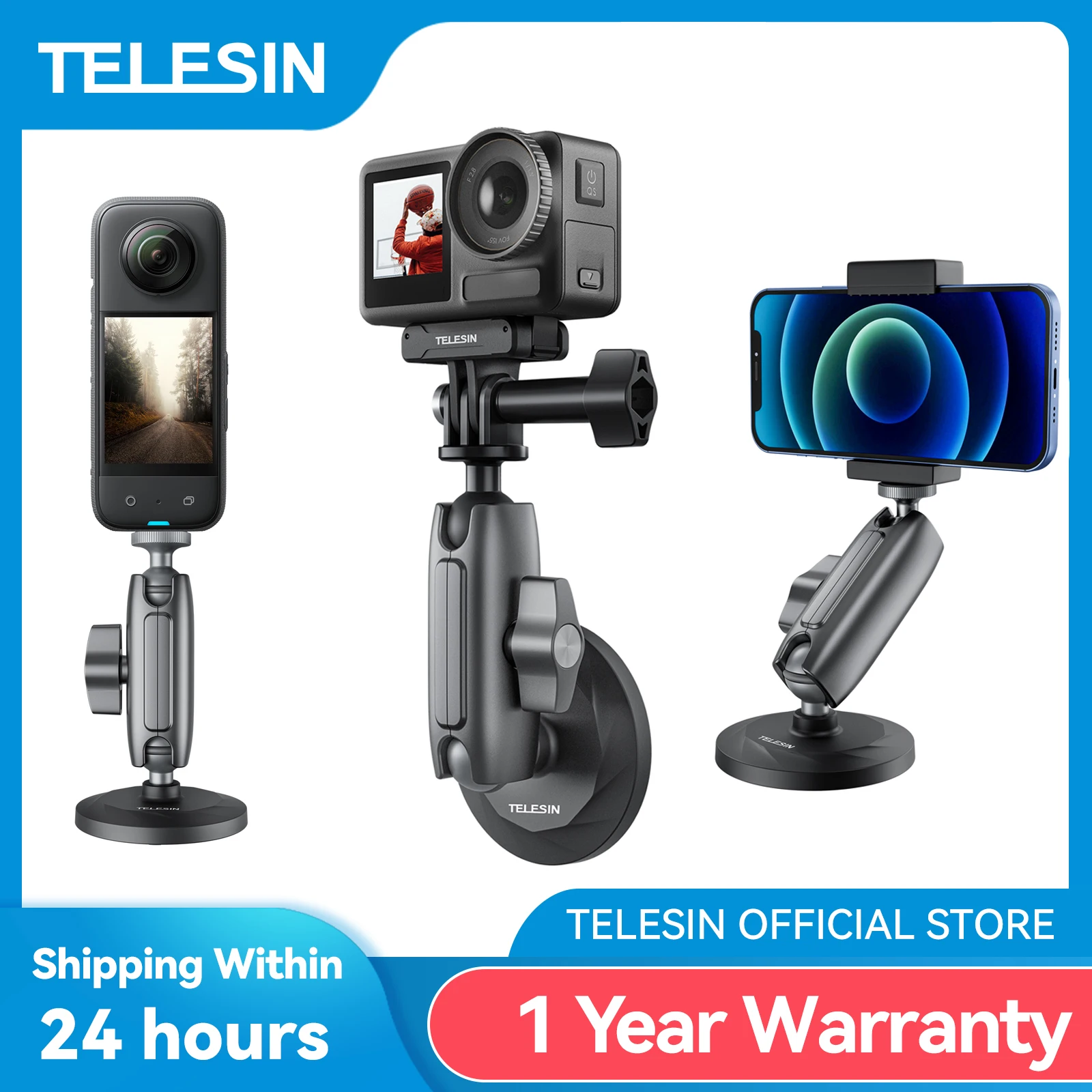 

TELESIN Aluminum Alloy Magnetic Action Camera Holder 360° Adjustable 1/4 Adapter For GoPro Insta360 DJI OSMO Action Smart Phone