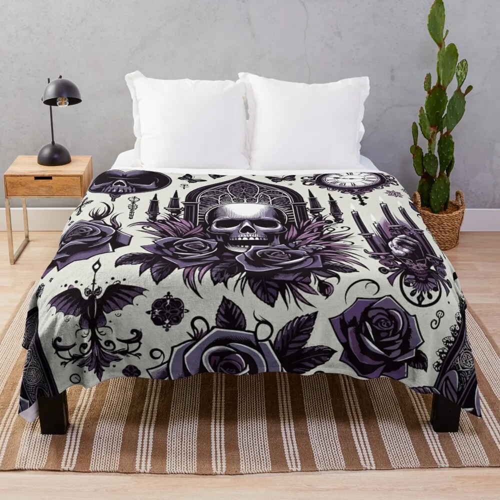 

Goth Black and Purple Throw Blanket Travel Soft Big Blankets