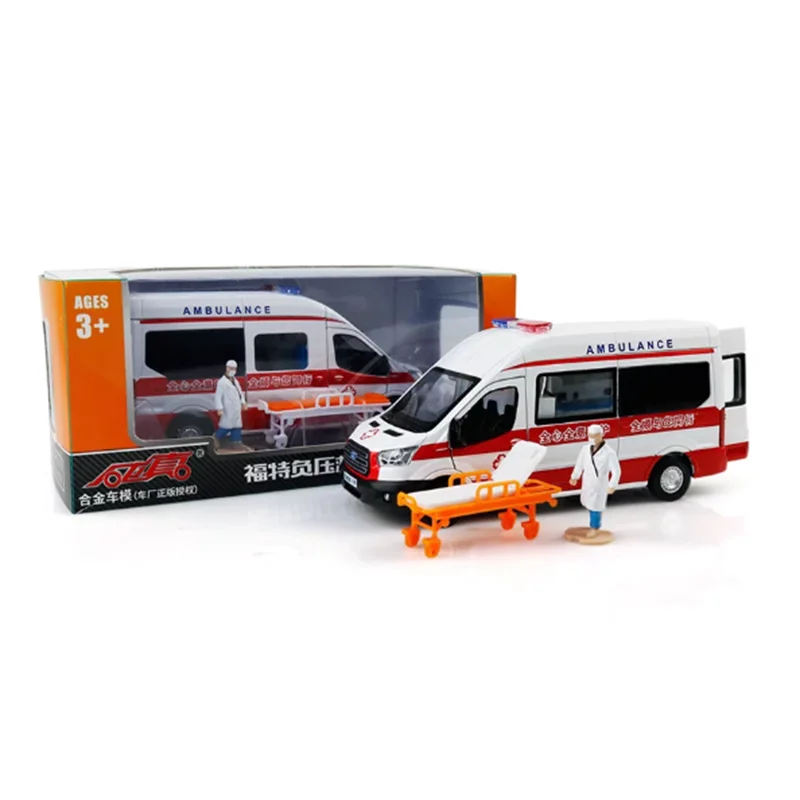 Diecast 1:35 Scale Transit Ambulance Alloy Car Model Static Collection Decorated Holiday Toys Souvenir Gift