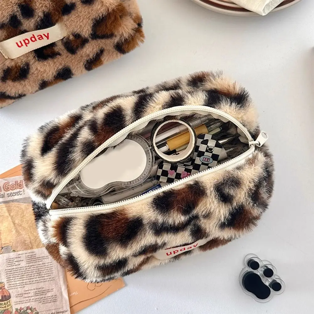 Portable Leopard Print Cosmetic Bag Large Storage Bag Pencil Case Multipurpose Beauty Cases Women Female Student