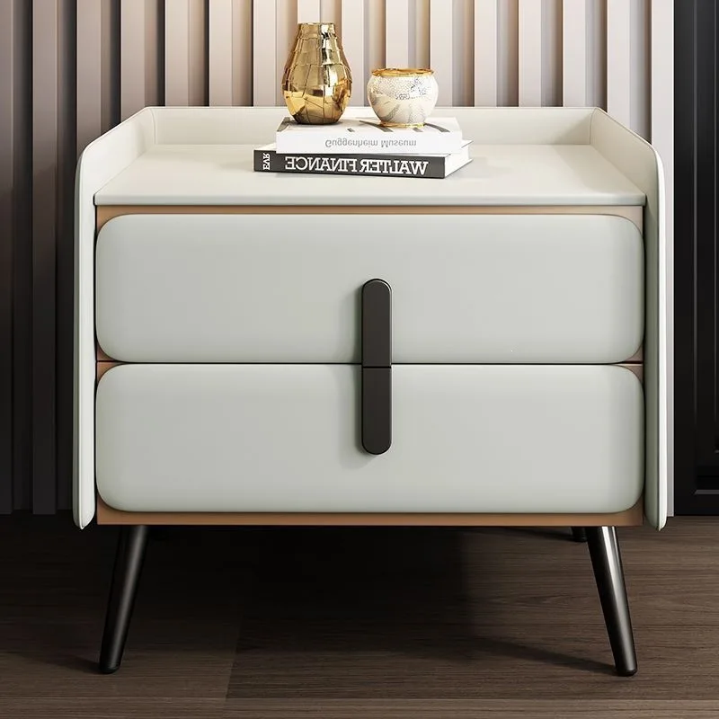 HYS bedside table premium light luxury simple solid wood home leather modern locker bedroom storage bedside table minimalist