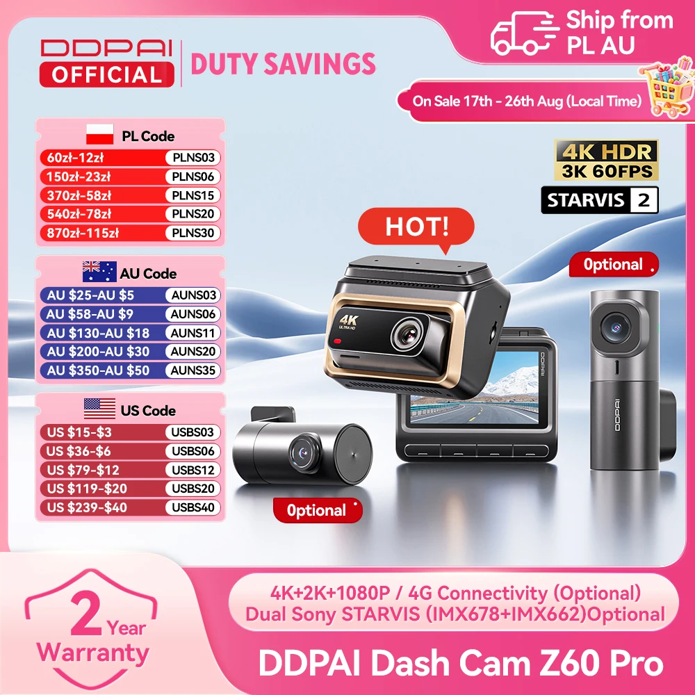 DDPAI 4K Dash Cam Z60 Pro HDR Support Front and Rear Interior Car Camera SONY...
