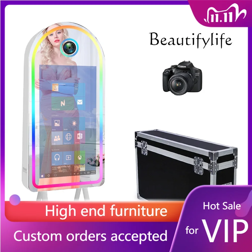 Q Selfie 45 Inch Photobooth with 32 Inch Mirror Touch Screen Photo Booth Magic Mirror Booth Machine for Weddings Parties Events