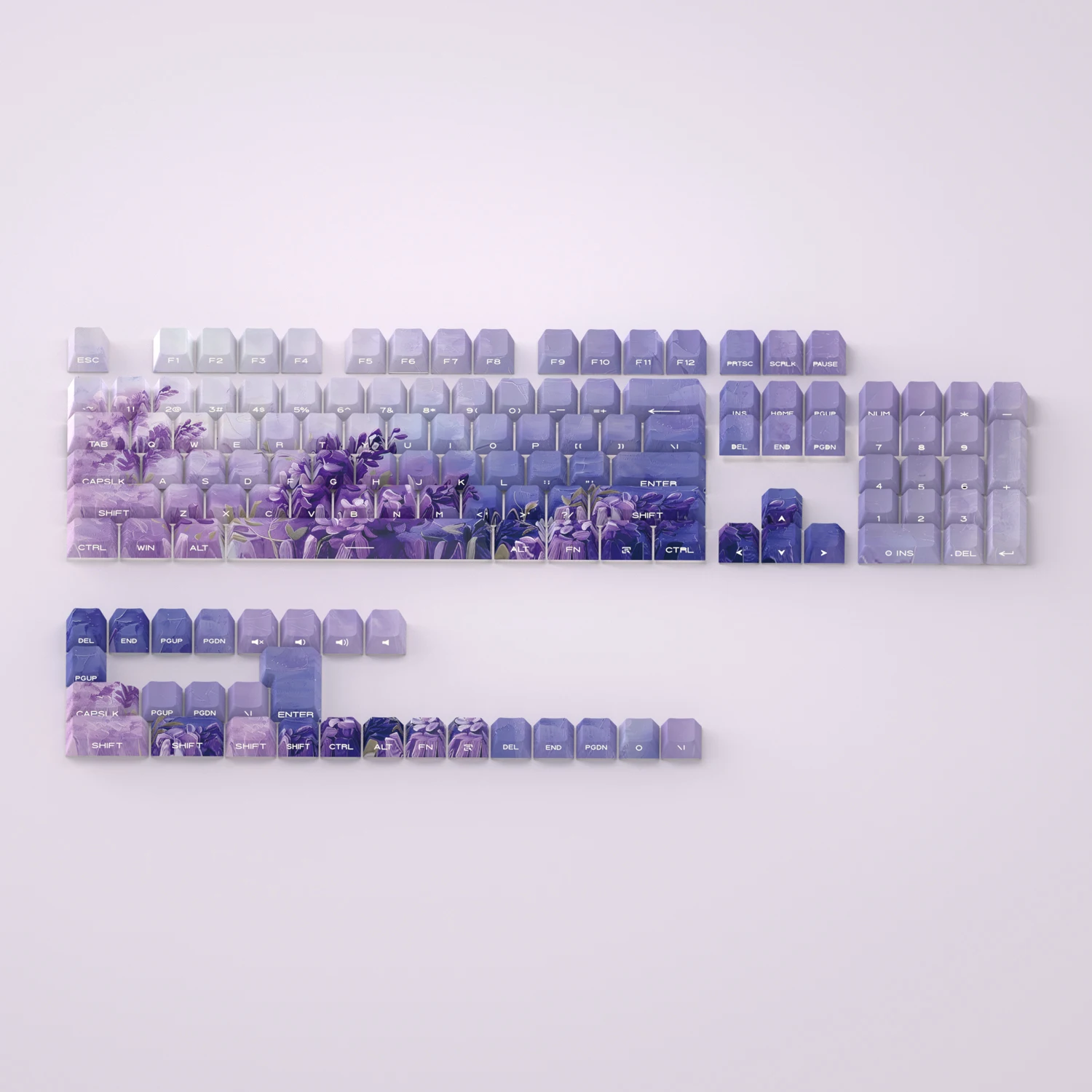 Wisteria Flowers Keycaps for Mechanical Keyboard PBT 5 Side Dye Sub Cherry Profile Side Print Backlight Purple Ajazz AULA F75