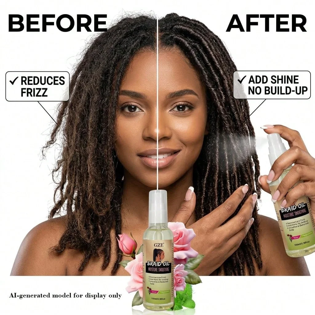 GZE Braid Oil, Rose Peppermint Moisture Smoothing Hair Oil, Adds Shine,for Cornrow Locs Twist Braids Scalp Hair Care Oil