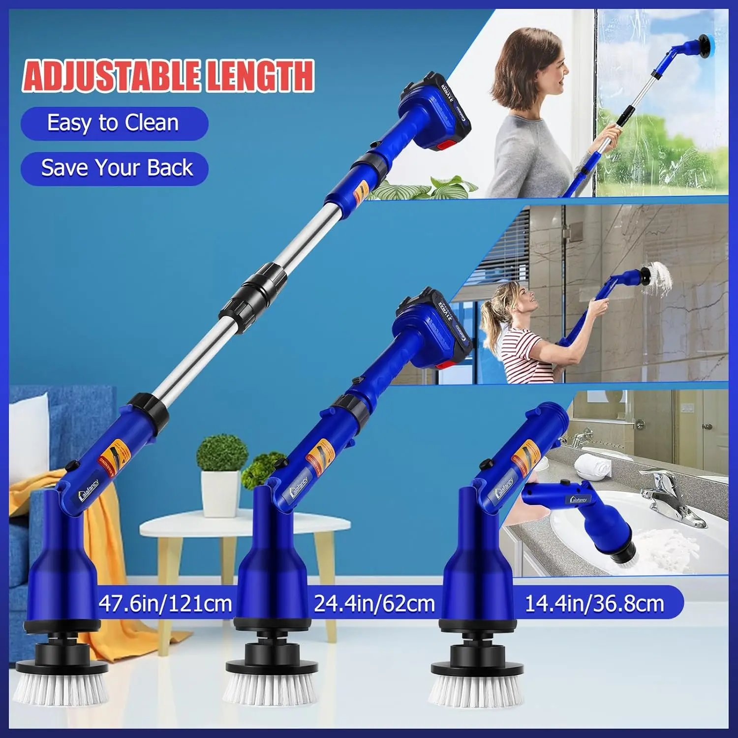 Bathroom Scrubber Electric with 2 Batteries, 1000RPM Cordless Spin Scrubber with 6 Replaceable Heads, Power Shower Cle