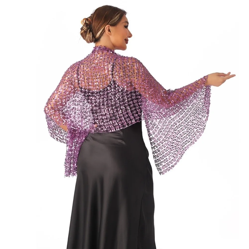 Ethnic Style Sparkling Sequin Scarf Hollow Out decorative Party Shawl Wrap Vintage Mesh Neck Warmer Festival