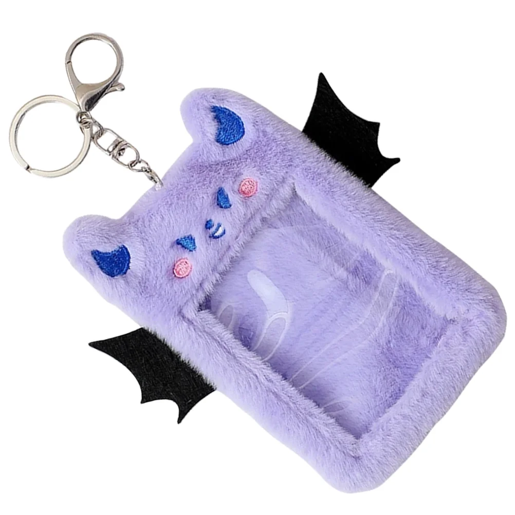 Plush Card Holder Id Visible Sleeve Clip Keychain Cover Postcard Sleeves Badge Protector Backpack Keychains for Girls