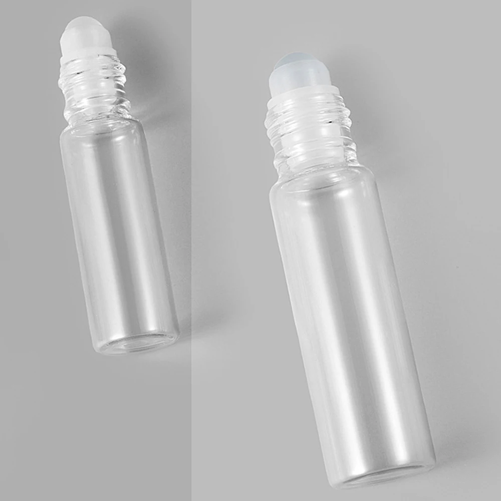 5ml/10ml Essential Oil Roller Bottles With Roll-On Ball Plastic Lid Refillable Cosmetic Glass Transparent Bottles Travel Bottles